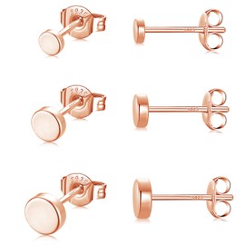 GULICX 3Pairs Silver Rose Gold Stud Earrings for Women Men Girls, Hypoallergenic Stering Silver Tiny Flat Dot Stud Earrings Set, Unisex Small Round Disc Sleeper Cartilage Tragus Stud Earring (3/4/5mm)