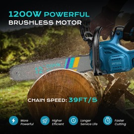 10000mAh Brushless Mini Chainsaw Cordless 12 inch, Electric Chainsaw Battery Powered Handheld for Tree Branches, Wood Cutting & Trimming