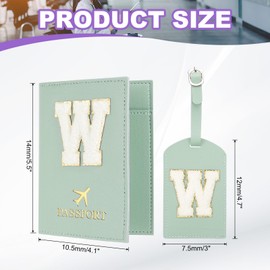 PATIKIL Passport Holder for Travel, Initial Passport Cover and Luggage Tag Set with Alphabet Chenille Letter Patch Travel Wallet Bag Suitcase Identifier for Women Family Travel W, Green