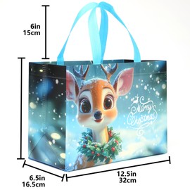 KeerxunBag 12 Pack Reusable Non-Woven Christmas Gift Bags Large Tote Bags for Xmas Party Gifts, 12.8"×9.8"×6.7"