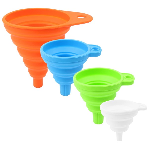 Kitchen Funnel Set 4 Pack - Food Grade Silicone Funnels