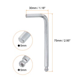 sourcing map 5pcs Ball End Hex Key Wrench 5mm L-Shape Hexagon Metric Wrenches Chrome Vanadium Steel Repairing Tool for Home Repair