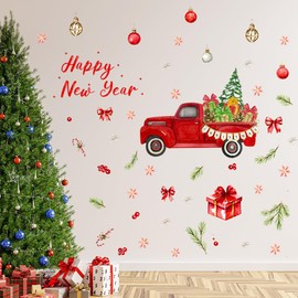 Merry Christmas Wall Decals Christmas Red Truck Snowflake Wall Stickers Xmas Tree Farmhouse Wall Decor 2025 Happy New Year Wall Mural Removable Vinyl DIY Wall Art for Bedroom Nursery