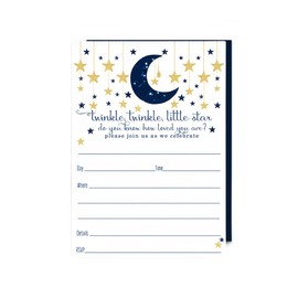 Paper Clever Party Twinkle Little Star Baby Shower Invitations with Envelopes - 15 Pack - Celestial Royal Blue and Gold 4x6 Cards - Handwrite Your Own Personal Details for Any Event