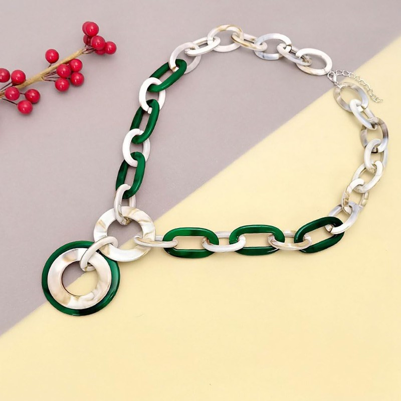 WOLONGFUHU Circle Link Necklace for Women Men Chunky Statement Acrylic