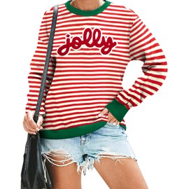 ASTANFY Christmas Sequins Sweatshirts Women Holly Jolly Glitter Patch Crewneck Sweater Xmas Long Sleeve Pullover Top