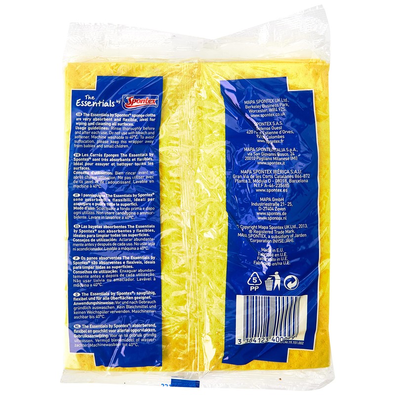 Spontex Sponge Cloths 4pk (Pack of 1), Yellow, One Size