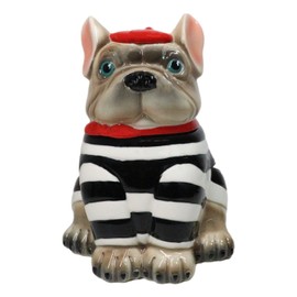 Ebros Gift Ceramic French Bulldog Dog With Red Beret And Striped Costume Cookie Jar With Air Tight Lid 8.75" Tall Decorative Kitchen Countertop Accessory Figurine