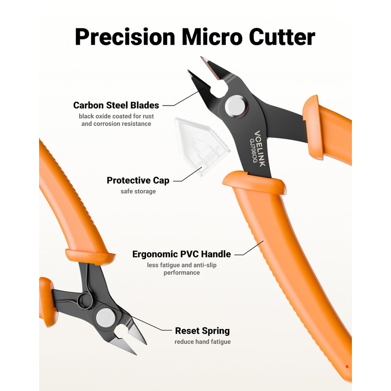VCELINK Small Wire Cutter 5 Inch, Durable Flush Cutting Plier