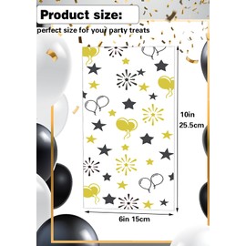 COQOFA 100 Pcs Black Gold 6"X10" Gift Wrap Cello Cellophane Treat Bags Party Favor bags Clear Candy Cookie Bags Plastic Poly Goodie Storage Bags with Twist Ties for Graduation,Retirement,Wedding,Baby
