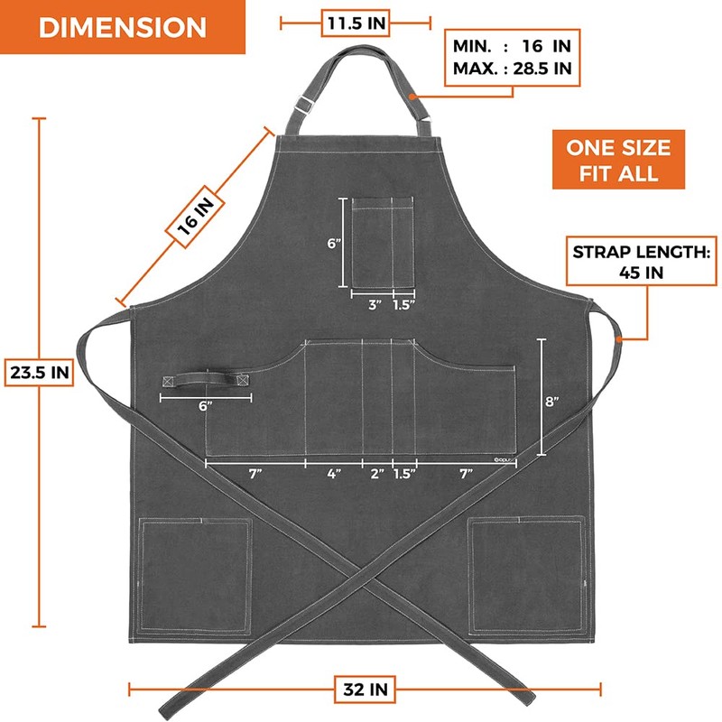 opux Chef Apron for Men, Kitchen Apron with Pockets for
