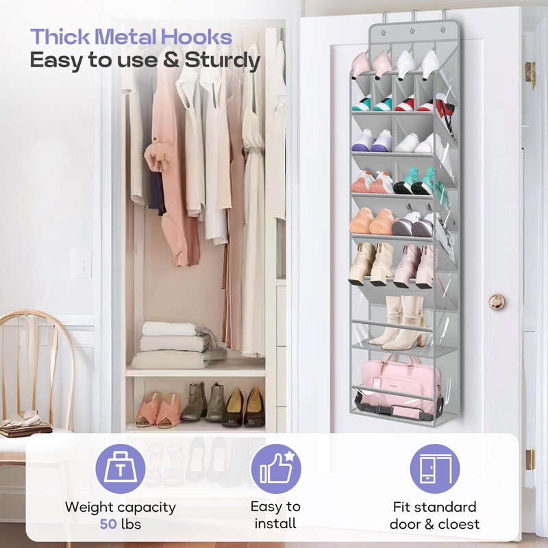 MISSLO Clear Over the Door Shoe Organizer Large Deep Pockets