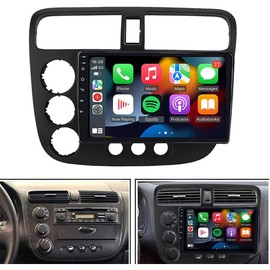 Alikali Car Stereo Radio with Wireless CarPlay/Android Auto/MirrorLink for Honda Civic 2000 2001 2002 2003 2004 2005 9inch HD IPS Touch Screen Car Radio Built-in GPS WiFi/AHD Backup Camera/SWC/HiFi