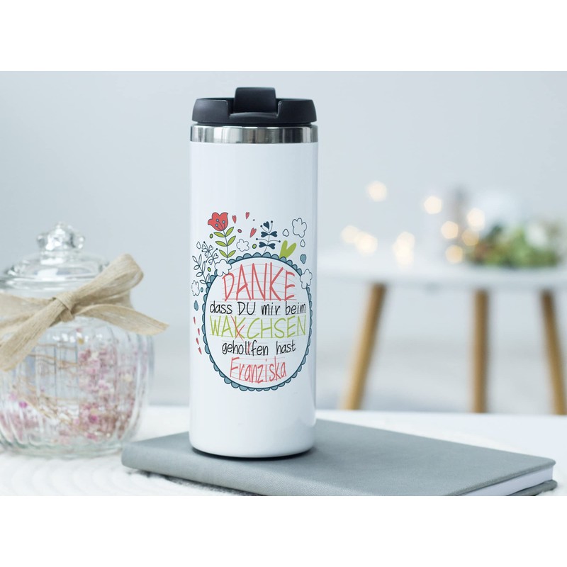 GRAZDesign Thermobecher mit Namen personalisiert Erzieherin, Dankeschön Spruch Kindergarten Abschiedsgeschenk
