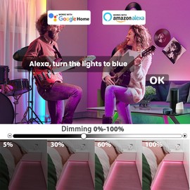 24 V WiFi COB LED RGB LED Strip 5 m, COB LED Strip RGB Dimmable with Remote Control and Power Supply, LED COB RGB LED Strip LED Light Strip, 576 LEDs/M, App Controllable, Compatible with Alexa Google