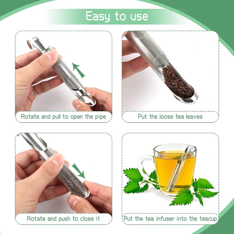TOYSS Stainless Steel Stick Pipe Tea Steeper Strainer, 2 Pack