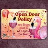 Flamingo Sign, Open Door Policy bring wine wall art funny