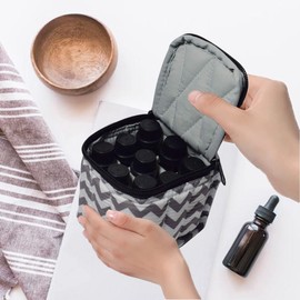 FUZEBAG 9 Bottles Essential Oil Carrying Case Shockproof Essential Oils Organizer Travel Bag Suitable for 5ml10ml15ml Bottles or 10ml Roller Bottles with Portable Handle and Double Zipper (Chevron Grey)