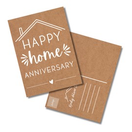Lashicorn Happy Home Anniversary Postcards for Realtors | 25 pk 4 x 6” inches Client Mailing Cards on Kraft background Neighbor One Year Real Estate Agent Send to Clients Notecard