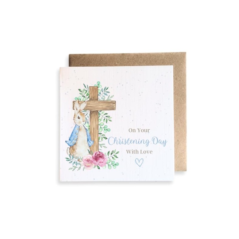 Second Ave Cute Blue Bunny Rabbit Christening Day Square Card