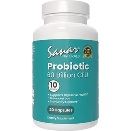 Sanar Naturals Probiotics 60 Billion CFU – 10 Strains + Prebiotics - Supports Immune, Digestive, & Gut Health - Probiotics for Women and Men - Vegan, Non-GMO, Gluten Free, 120 Capsules