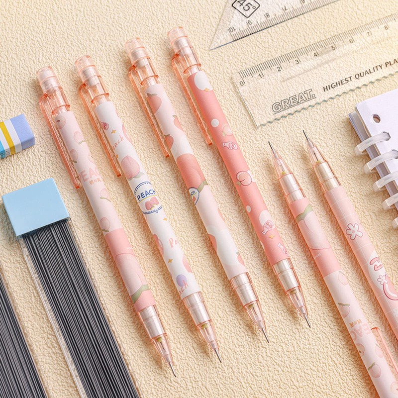 6 Pieces Mechanical Pencils Set Automatic Mechanical Pencils Peach Mechanical