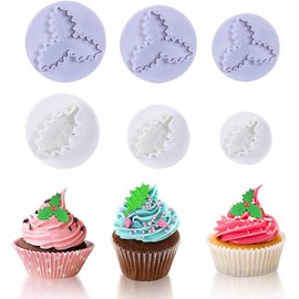 6PCS Christmas Fondant Moulds Holly Leaf Plunger Cutter Holly Leaf Shape Cookie Cutters Cookie Fondant Mold for DIY Baking Cooking Decorations