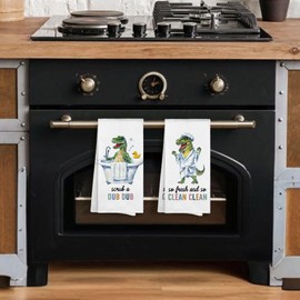 Sviojuce Funny Dinosaur Kids Bathroom Hand Towels Decor 16x24 Set of 2, Scrub a Dub So Fresh and So Clean Bathroom Decor Towel Decorative for Kids Toddlers Nursery Toilet, Dinosaur Kitchen Towel