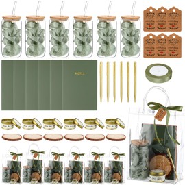 MotiMind 6 Sets Baby Shower Prizes for Game Winners Baby Shower Favors Wedding Bridal Shower Gifts Including Glass Cans Notebooks Ballpoint Pen Soy Candles Wood Coaster Gift Bag Thank You Cards