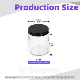 Swpeet 8 Packs 8 oz - 240ML Transparent Glass Jar with Black Lid Assortment Kit, Round Containers Cosmetic Glass Jars with Lids Travel Jars Cosmetic Containers for Cream, Lotion