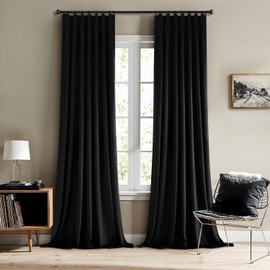 MIULEE Velvet Pinch Pleated Blackout Black Curtains 40x108 Inches