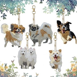 Pack of 5 DIY Animal Diamond Art Painting Keychains, Double-Sided Puppy 5D DIY Diamond Painting Keychain, Craft Mosaic Diamond Art Pendant for Women, Girls, Backpack (Dog)