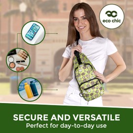 ECO CHIC Lightweight Foldable Crossbody Bag Recycled Plastic Shoulder Backpack Folds Into Pouch for Storage (Flowers Grey)