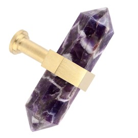 moonsix Pack of 4 Double Pointed Hexagonal Drawer Handles Golden Crystal Stone Knobs with Screws for Kitchen Cabinet Dresser Decor, Amethyst