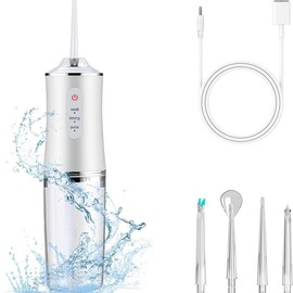 4-Pack Electric Water Flosser with Smart Chip, Portable Oral Irrigator with Detachable Water Tank, USB:_WHITE