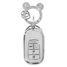 YILINXI Compatible with Honda 5 Buttons Key Fob Cover with Diamond Mouse Clip, Car Key Shell Accessories for Honda Accord Civic HRV CRV Pilot 2023 2024 Smart Key for Women, Silver
