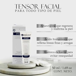 Ambiose Crema Facial De Día Lift Tensor Con Ácido Hialurónico, Antarcticina Y Manteca De Karité, Reafirmante E Hidratante 50 ml, Textura Ligera, Rápid
