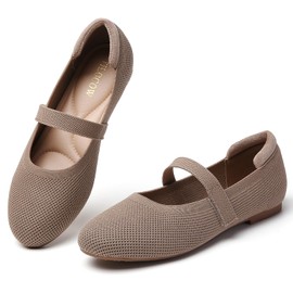 Tilocow Womens Ballet Flats Round Toe Knit Mary Jane Shoes Comfortable Dressy Flats for Women Casual Adjustable Strap Slip On Shoes Tan