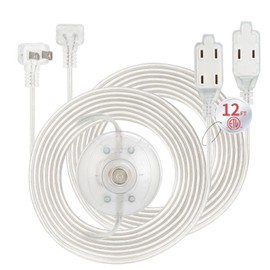 Zlierop 2 Pack Clear Extension Cord with Switch 12 FT, 3 Outlet Extension Cord Flat Wall Plug with UL-Certified, 2 Prong Extension Cords 2×18 AWG 3A 125V, Male to Female Invisible Extension Cords