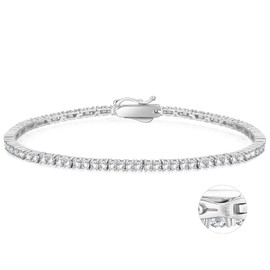 KRKCLIFE Tennis Bracelet 925 Sterling Silver 2mm, 14K Gold Bracelets for Women | White Gold Silver Brecelets, Iced Out Cubic Zirconia Classic, Birthday Gift for Her Women Girl, Silver Size 7.5 Inches