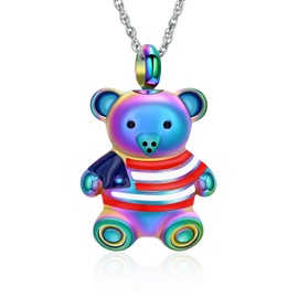 shajwo Cremation Jewelry Flag Teddy Bear Urn Necklaces for Ashes for Women Men Memorial Human Ashes Pendant,Rainbow