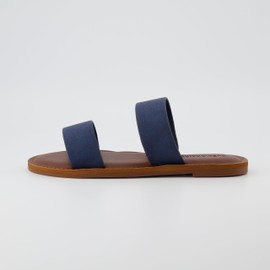 CUSHIONAIRE Women's Calico 2 band slide Sandal with +Comfort Foam, Navy 8.5