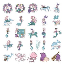 Cartoon Sea Mermaid Stickers for Boys Girls Teens Kids|50 Pcs|Cute Waterproof Vinyl Stickers for Laptop Computer Hydroflasks Waterbottle Phone Cup Bike Tablet Car,Lovely Decals Pack(Mermaid-50)