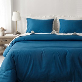 HeimenAogo Extra-Long Staple Cotton Duvet Cover Set Twin/Twin XL Sateen Weave, Silky Soft and Breathable Comforter Cover with Zipper Closure, High TC Egyptian Cotton Blanket Cover, Deep Water Blue