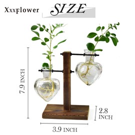 XXXFLOWER Plant Terrarium Wooden Stand, Hydroponic Planter Bulb Glass Metal Swivel Holder Retro Air Plants Water Plants for Home Office Decoration, Plant Lover Gifts - 2 Love Bulb Vase