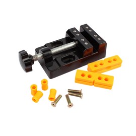 AIMALL Mini Flat Clamp Table Vise, Aluminum Alloy Bench Jaw Kit, Black+Silver, Drill Press Vice, Includes Clamping Blocks and Screws, 4.13 x 1.38 x 2.24 inches