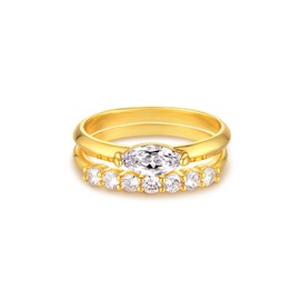 GNIRTSI Gold Ring for Women Cubic Zirconia 14K Gold Plated Minimalist Stack Enhancer Guard Band Finger Jewelry Size 7