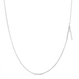 Rae Dunn Sideways Initial Necklace for Women Rhodium Plated Brass Pendant Delicate Chain Letter A