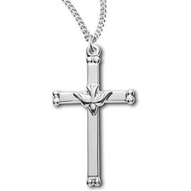 Heartland Store Women's Double Bead Tip Cross Pendant w/Dove Center + 18 Inch Rhodium Plated Chain & Clasp| USA Made