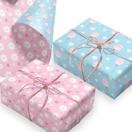 Wrapping Paper. 4 Large Wrapping Paper Sheets with Pink & Blue Chamomile Design. Recyclable Birthday Wrapping Paper or Gift Wrapping Paper for any Occasion. Made in the UK by Ruby Ashley®